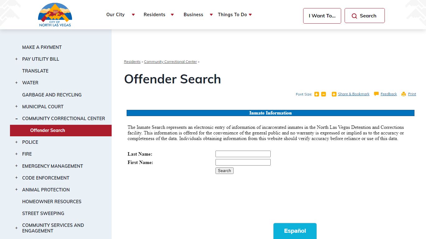 Offender Search | City of North Las Vegas